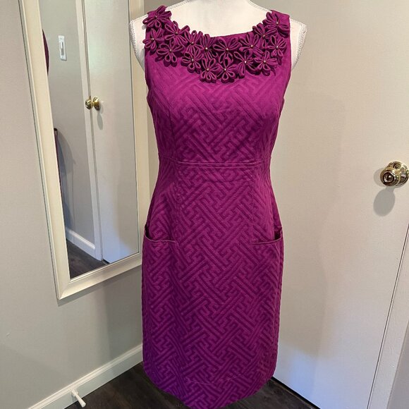 Taylor Magenta Applique Sleeveless Sheath Dress, Size 6 - Picture 1 of 16